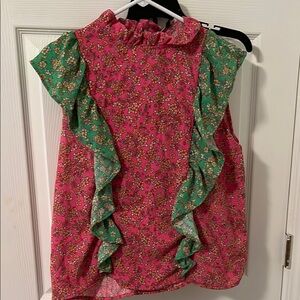 Floral Pink and Green Ruffle Top and Skort Set